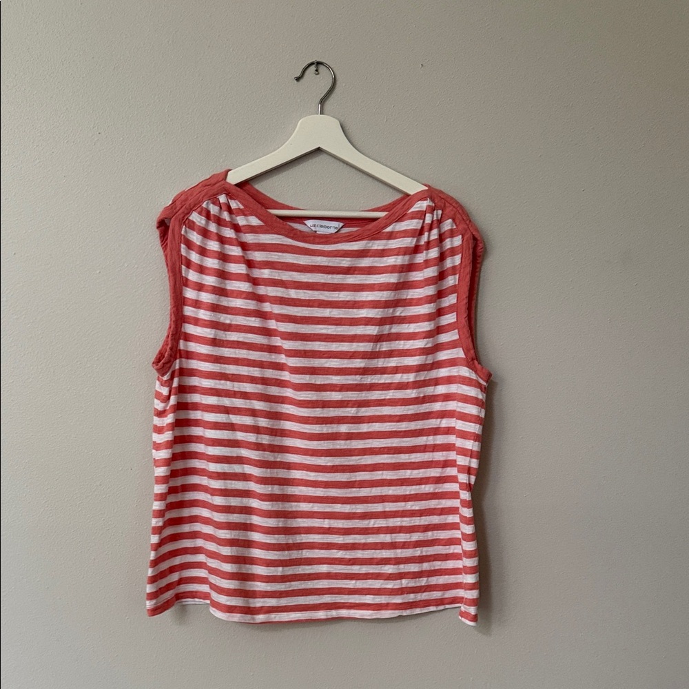 Peach (cool orange) and White Striped Sleeveless Top